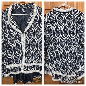 Navy & White floral Heathmoor High Low Cadigan